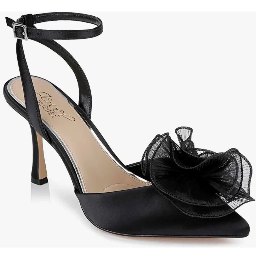 New in Box Jewel Badgley Mischka Taylee Black Ankle Strap Stiletto Heels 10 - Picture 1 of 12